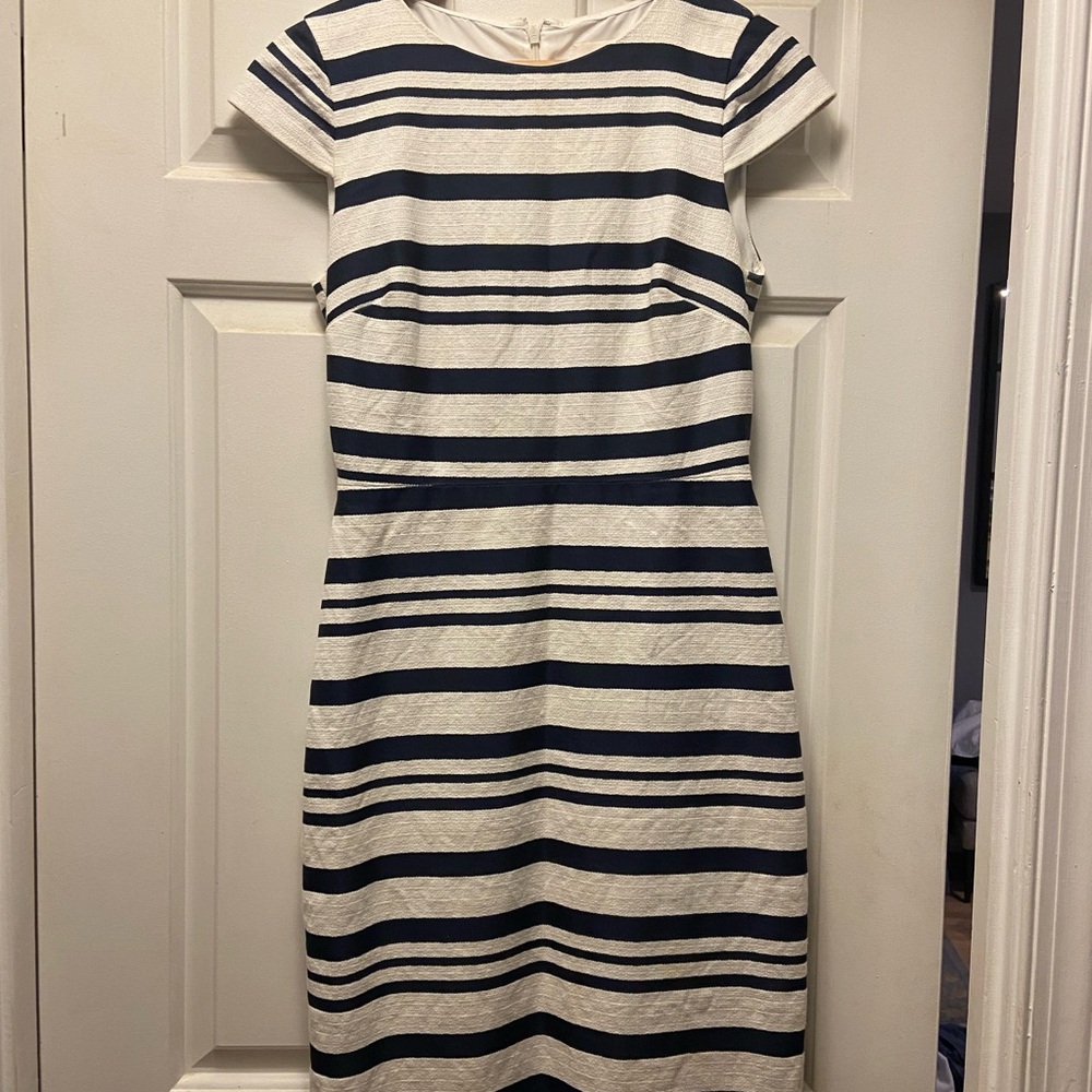 J. Crew Blue Sheath Dress with Flutter Sleeves
